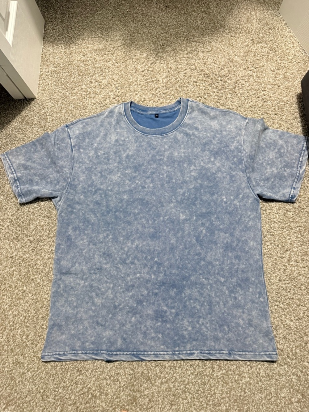 Mineral-Wash Light Blue Short Sleeve Crewneck T-Shirt